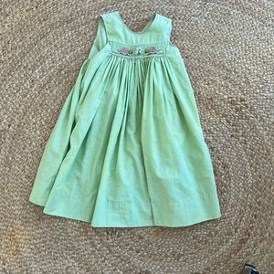 Girls Size 4 Smocked Green Dress | Turtle Embroidery | Classic Easter Dress